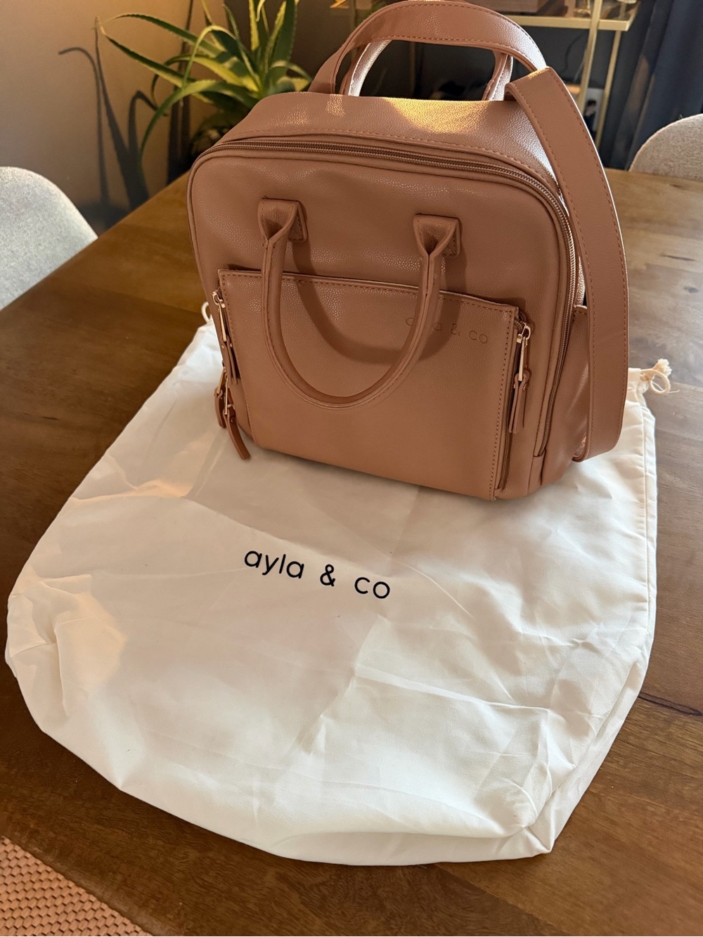 ayla & co Tan Baby Bag Backpack - Convertible Crossbody